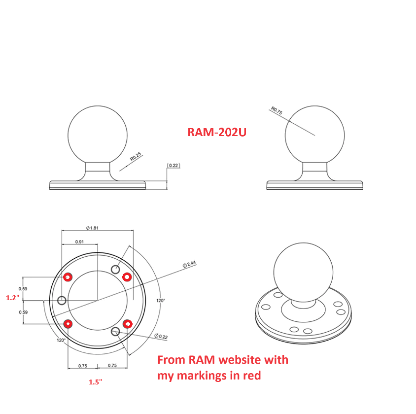 Transducer Pole Mount Boat Mount for 1-1/8" OD, 1-1/4" OD, or 1-1/3" OD Poles